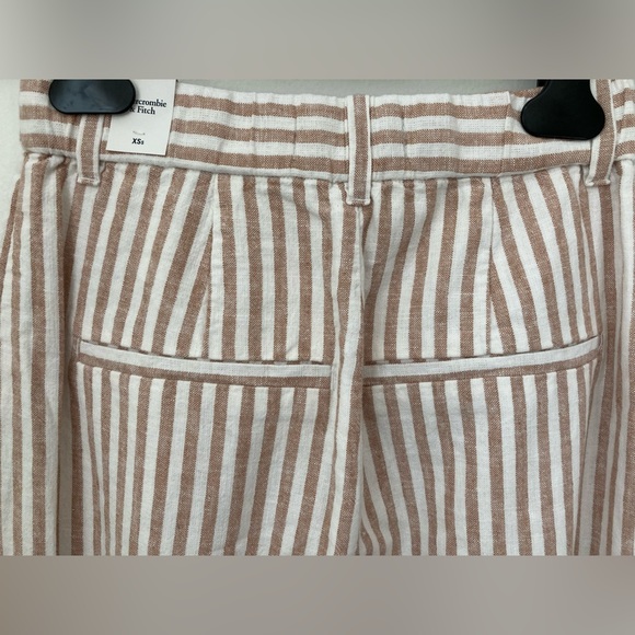 🆕 NWT, Abercrombie & Fitch, Striped Linen Pants, White/Khaki, XS Short, (Women) - Picture 7 of 7